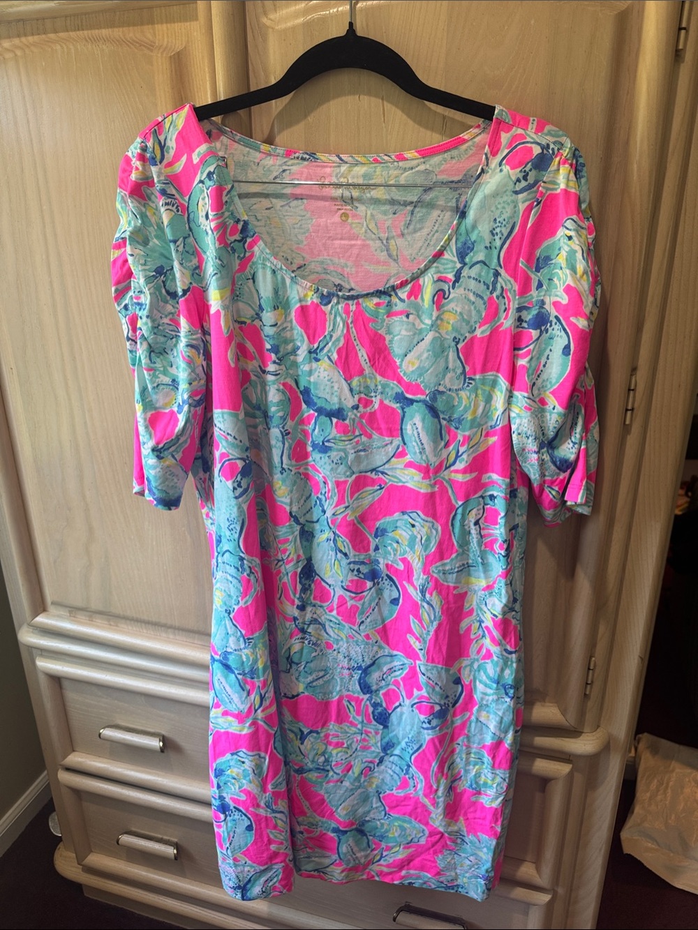 Lilly Pulitzer Pink & Aqua Floral Scoop-Neck Midi Dress